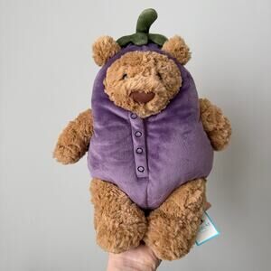 AUTHENTIC Jellycat Eggplant Bear Medium RETIRED NWT - Fast Shipping!